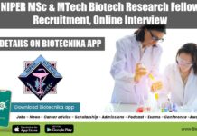NIPER MSc & MTech Biotech Research Fellow Recruitment, Online Interview NIPER Biotechnology JRF Job