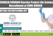 COVISHIELD/COVAXIN Vaccine Project Life Sciences Recruitment at ICMR-NIRRCH NIRRCH Jobs 2022