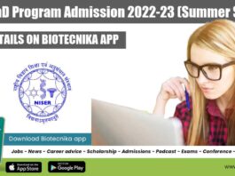 NISER PhD Program Admission 2022-23