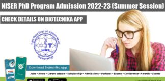 NISER PhD Program Admission 2022-23