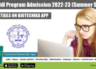 NISER PhD Program Admission 2022-23