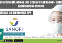 Associate QC Job For Life Sciences at Sanofi – Online Applications Invited Sanofi QC Job