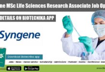 Syngene MSc Life Sciences Research Associate Job Opening Syngene Vacancy 2022