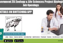 Government ZSI Zoology & Life Sciences Project Biologist Job Openings ZSI Job Vacancies