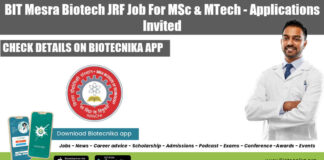 BIT Mesra Biotech JRF