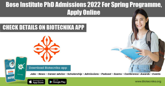 Bose Institute Admissions 2022