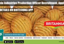 Britannia Industries Production Officer Recruitment, Apply Online Britannia Industries Production Officer