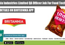 Britannia Industries Limited QA Officer Job For Food Technology Britannia Industries QA Job