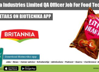 Britannia Industries QA Job