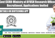 Govt CCRH-Ministry of AYUSH Research Officer Recruitment, Applications Invited CCRH Research Job