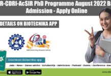 CSIR-CDRI-AcSIR PhD Programme August 2022 Batch Admission – Apply Online CSIR-CDRI-AcSIR PhD 2022 Admission