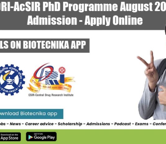 CSIR-CDRI-AcSIR PhD 2022 Admission
