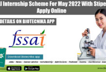 FSSAI Internship Scheme For May 2022 With Stipend, Apply Online FSSAI Internship 2022 May