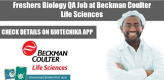 Freshers Biology QA Job