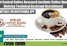 Govt Central Coffee Research Institute Coffee Quality Division Technical Assistant Recruitment Govt Coffee Research Jobs