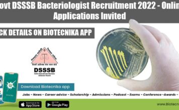 Govt DSSSB Bacteriologist Recruitment 2022 – Online Applications Invited Govt DSSSB Recruitment 2022