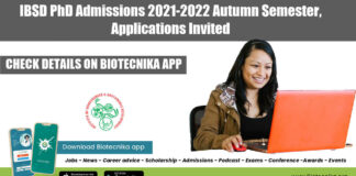 IBSD PhD Admissions 2021-2022