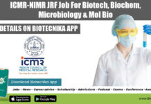 ICMR-NIMR JRF Job For Biotech, Biochem, Microbiology & Mol Bio ICMR-NIMR JRF Job