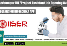 IISER Berhampur JRF/Project Assistant Job Opening Available IISER Berhampur JRF