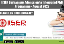 IISER Berhampur Admission to Integrated PhD Programme – August 2022 IISER Berhampur iPhD 2022
