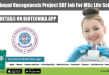 IISER Bhopal Oncogenesis Project SRF Job For MSc Life Sciences IISER Bhopal SRF Opening