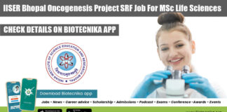 IISER Bhopal SRF Opening