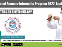 IISER Bhopal Summer Internship