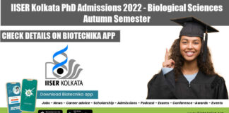 IISER Kolkata PhD Admissions 2022