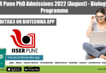 IISER Pune PhD Admissions 2022 (August) – Biology PhD Programme IISER Pune PhD 2022