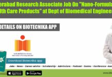 IIT Hyderabad Research Associate Job at On “Nano-Formulation of Health Care Products” at Dept of Biomedical Engineering IIT Hyderabad Research Associate Job