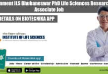 Government ILS Bhubaneswar PhD Life Sciences Research Associate Job ILS Research Job 2022