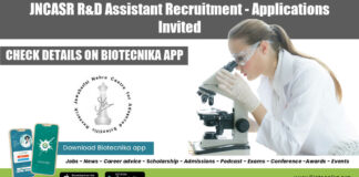 JNCASR R&D Assistant Recruitment