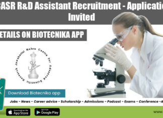 JNCASR R&D Assistant Recruitment