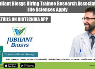 Jubilant Biosys Hiring Trainee