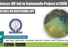 Life Sciences JRF Job In Salmonella Project at IISER Mohali Life Sciences JRF Job
