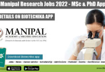 MAHE Manipal Research Jobs 2022 – MSc & PhD Apply MAHE Manipal Research Jobs