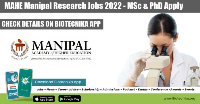 MAHE Manipal Research Jobs