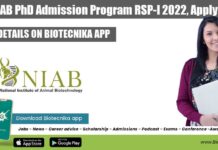 DBT-NIAB PhD Admission Program RSP-I 2022, Apply Online NIAB PhD Admission 2022