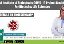 National Institute of Biologicals COVID-19 Project Assistant Job For Biotech & Life Sciences NIB Project Job Opening