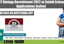 PGT Biology Recruitment 2022 at Sainik School, Applications Invited PGT Biology Recruitment 2022