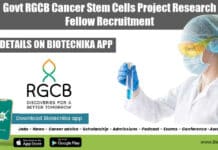 Govt RGCB Cancer Stem Cells Project Research Fellow Recruitment RGCB Research Job