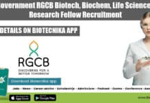 Government RGCB Biotech, Biochem, Life Sciences Research Fellow Recruitment RGCB Research Vacancy