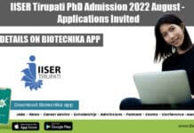 IISER Tirupati PhD Admission 2022 August – Applications Invited IISER Tirupati PhD 2022