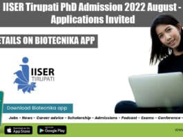 IISER Tirupati PhD 2022