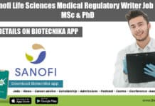 Sanofi Life Sciences Medical Regulatory Writer Job For MSc & PhD Sanofi Jobs 2022