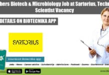 Freshers Biotech & Microbiology Job at Sartorius, Technical Scientist Vacancy Sartorius Freshers Job Opening
