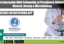 Student Internship With Fellowship at Presidency University For Biotech, Botany & Microbiology Student Internship With Fellowshipp