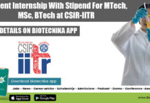 Student Internship With Stipend For MTech, MSc, BTech at CSIR-IITR Student Internship With Stipend