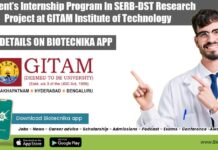 Student’s Internship Program In SERB-DST Research Project at GITAM Institute of Technology Student’s Internship Program