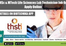 THSTI MSc & MTech Life Sciences Lab Technician Job Opening, Apply Online THSTI Research Vacancy 2022